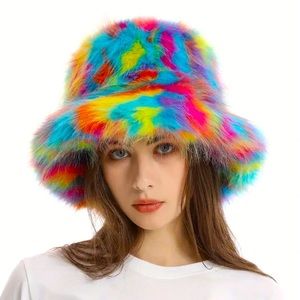 Faux fur cool rainbow colorful winter hat